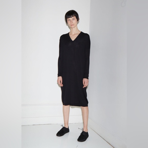 6397 Extra Fine Merino Wool V Neck Sweater Dress Black Size XS EUC - Picture 1 of 8